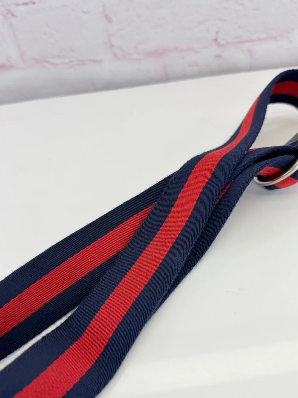 Gucci Web D Ring Unisex Navy & Red Stripe Belt 451136 100/40